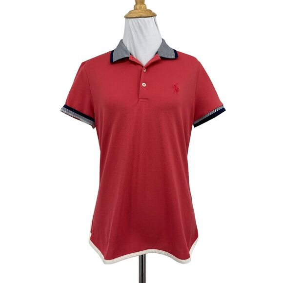 Polo Golf Ralph Lauren Shirt Womens Medium Watermelon Tailored Fit Stripe Collar - Picture 1 of 13